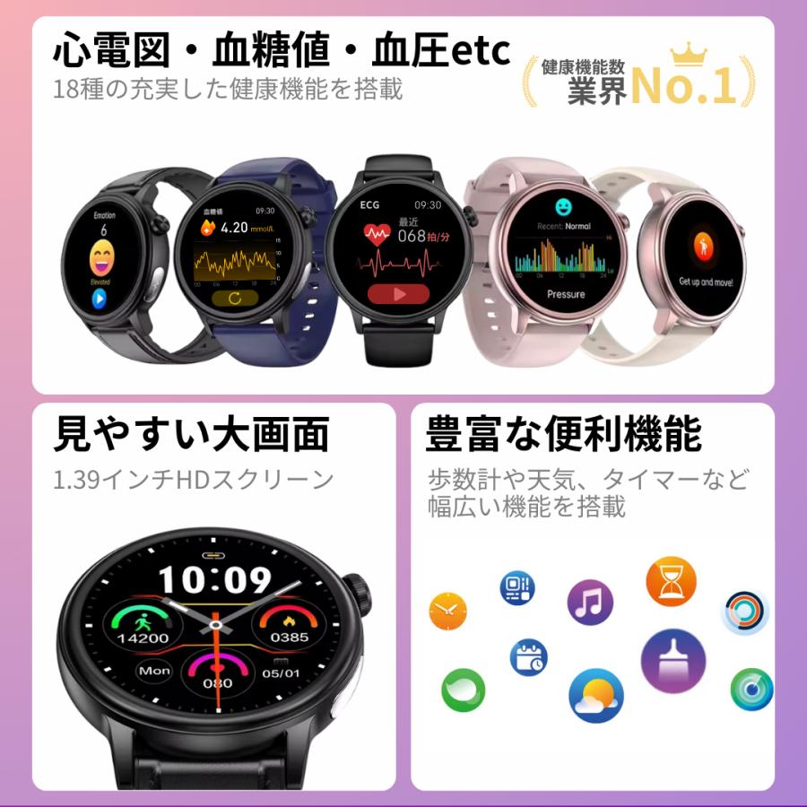 スマートウォッチ 血糖値 血圧測定 心電図 日本製センサー iphone対応