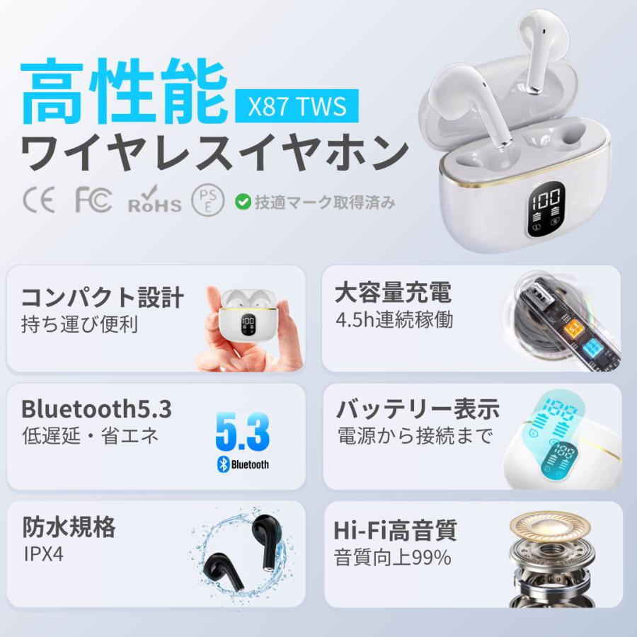 ワイヤレスイヤホン bluetooth ブルートゥース イヤフォン iphone