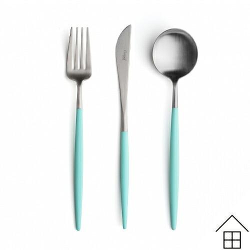 正規品　クチポール　GOA　ターコイズ＆シルバー　ディナー　３種×各２　計６本 Cutipol GOA(クチポール ゴア)ターコイズ×シルバー ディナー3本セット