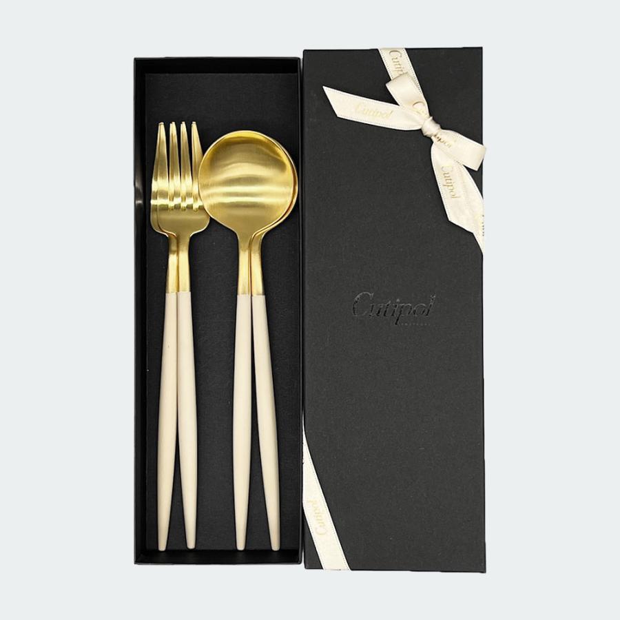 純正リボン付き】 Cutipol GOA アイボリー×ゴールド ディナー4本セット