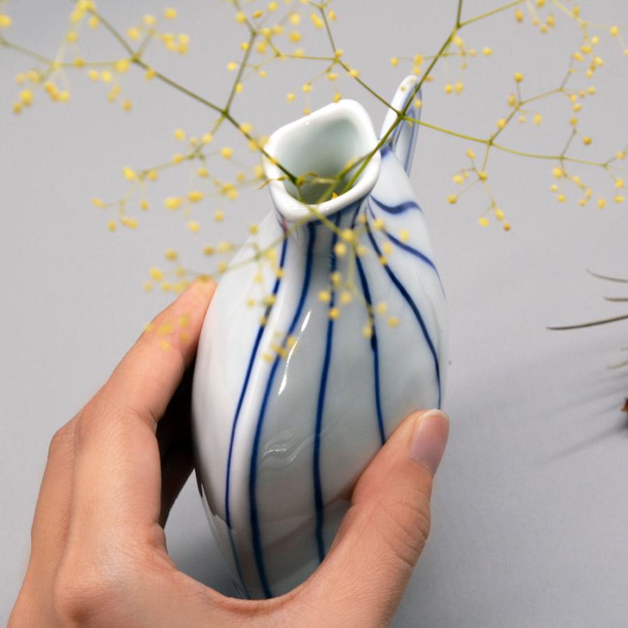 眞窯 リバーシブルな花びん 波とストライプ（ 小さい取手