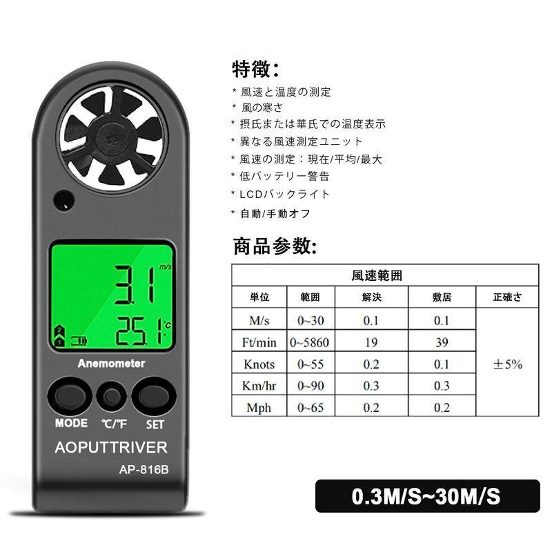 小型 ハンドヘルド風速計 AOPUTTRIVER デジタル風力計 LCD 高精度風速計測と温度測定器 AP-816B日本語の説明書が付いて 購買