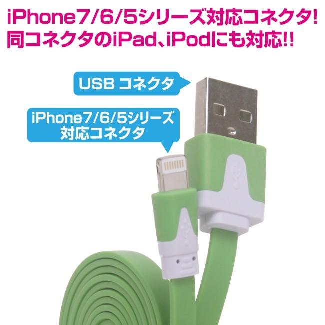 iPhone11/X/8/7/6/5シリーズ対応 フラットケーブル 60cm カラフル10