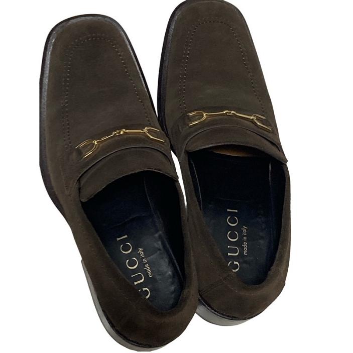 GUCCI/グッチ スウェード ビットローファー ゴールド こげ茶 ダーク  