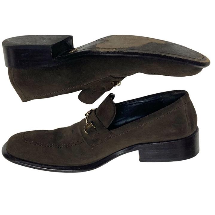 GUCCI/グッチ スウェード ビットローファー ゴールド こげ茶 ダーク  