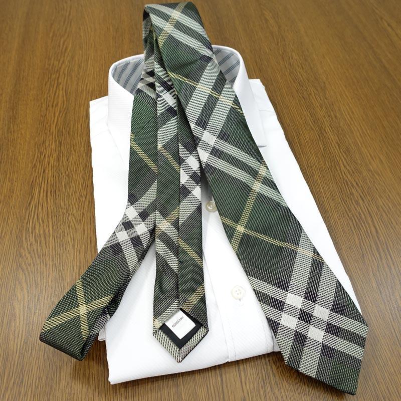 バーバリー ネクタイ ナローネクタイ BUR28 モスグリーン系チェック  