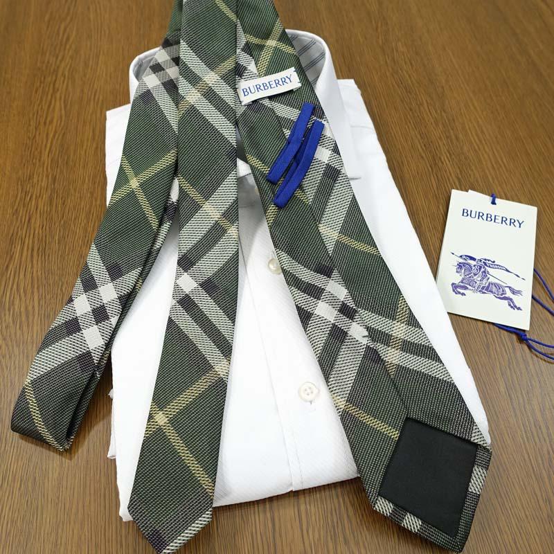 バーバリー ネクタイ ナローネクタイ BUR28 モスグリーン系チェック  