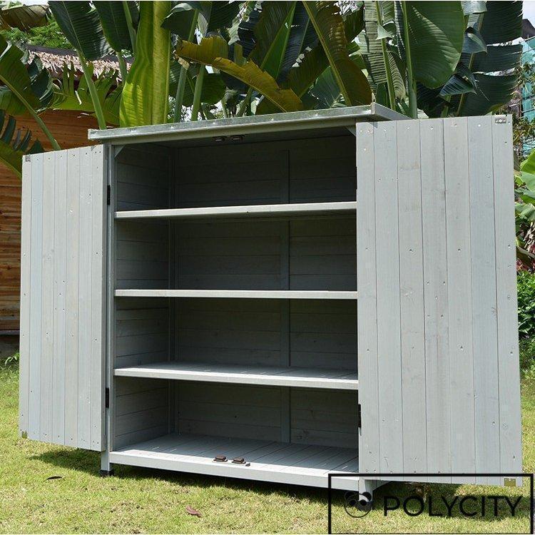 大型 屋外ロッカー 物置 ガーデンロッカー アウトドアツールキャビネット アウトドア 天然杉材 防腐材 雨よけ 110*50*119.5cm 組立式 防腐材