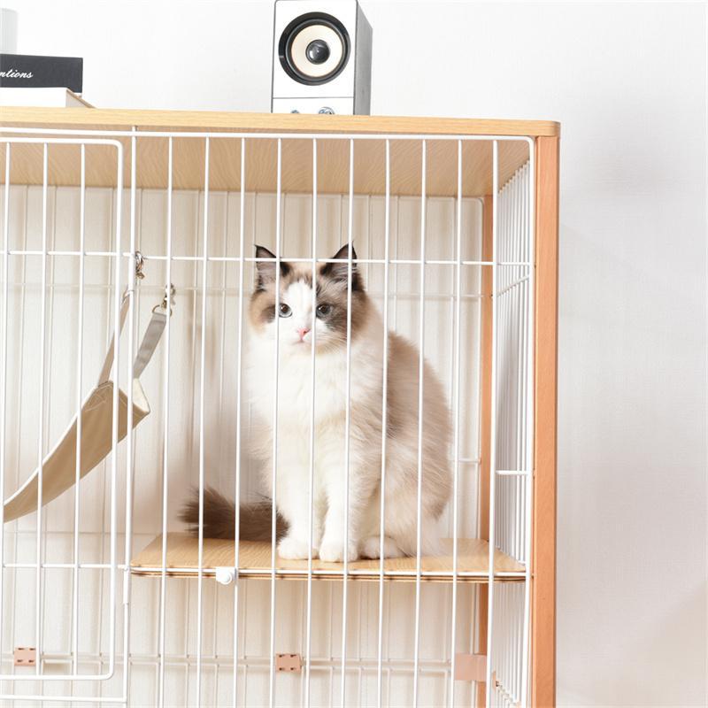最新 猫 ケージ キャットケージ 木製 キャスター付 猫ゲージ 大型 多頭飼い ネコドア キャットハウス 1段2段3段可能 留守番 【2119192500】(12420円)