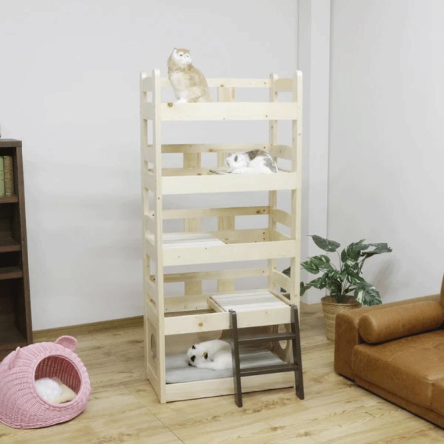 秘密基地みたいなペットベッド キャットタワー ペット小屋 5段ベッド はしご パイン材 ペット家具 送料無料_13