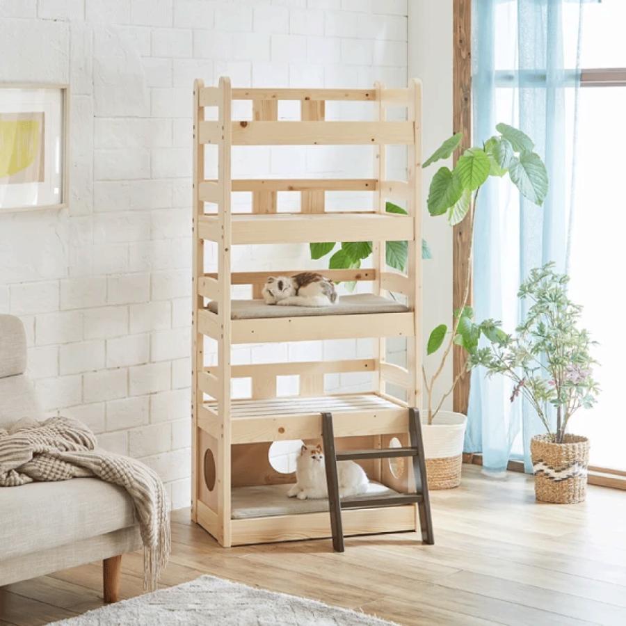 秘密基地みたいなペットベッド キャットタワー ペット小屋 5段ベッド はしご パイン材 ペット家具 送料無料_1