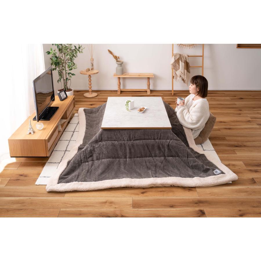 フラットヒーター コタツ 105×75cm オールシーズン 薄型 こたつ テーブル カーボンヒーター 大理石調 継脚 高さ調整 300W 手元コントローラー 木製 天然木_11