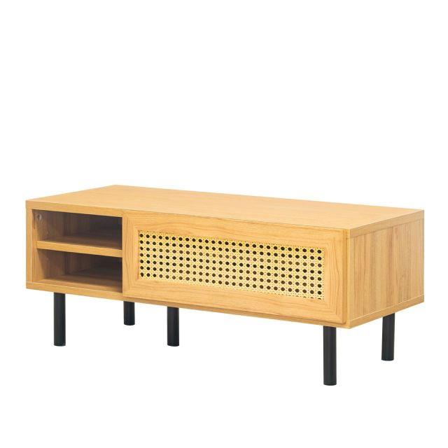 ナチュラルなラタン風素材が特徴のテレビ台 ＜90ローボード マルシェ＞ W90×D40×H36cm ラタン調 脚付き テレビラック TVボード T_1