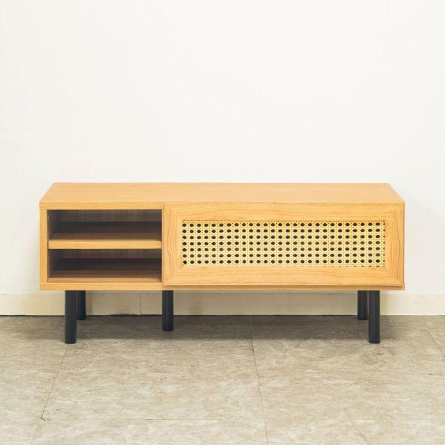 ナチュラルなラタン風素材が特徴のテレビ台 ＜90ローボード マルシェ＞ W90×D40×H36cm ラタン調 脚付き テレビラック TVボード T_3