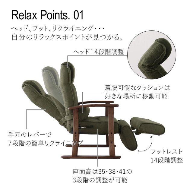 よりリラックスできるリクライニングチェア グリーン 座椅子フットレスト付 SS-809LX GN ［ルーム］ 7段階リクライニング レバー式リクラ_1