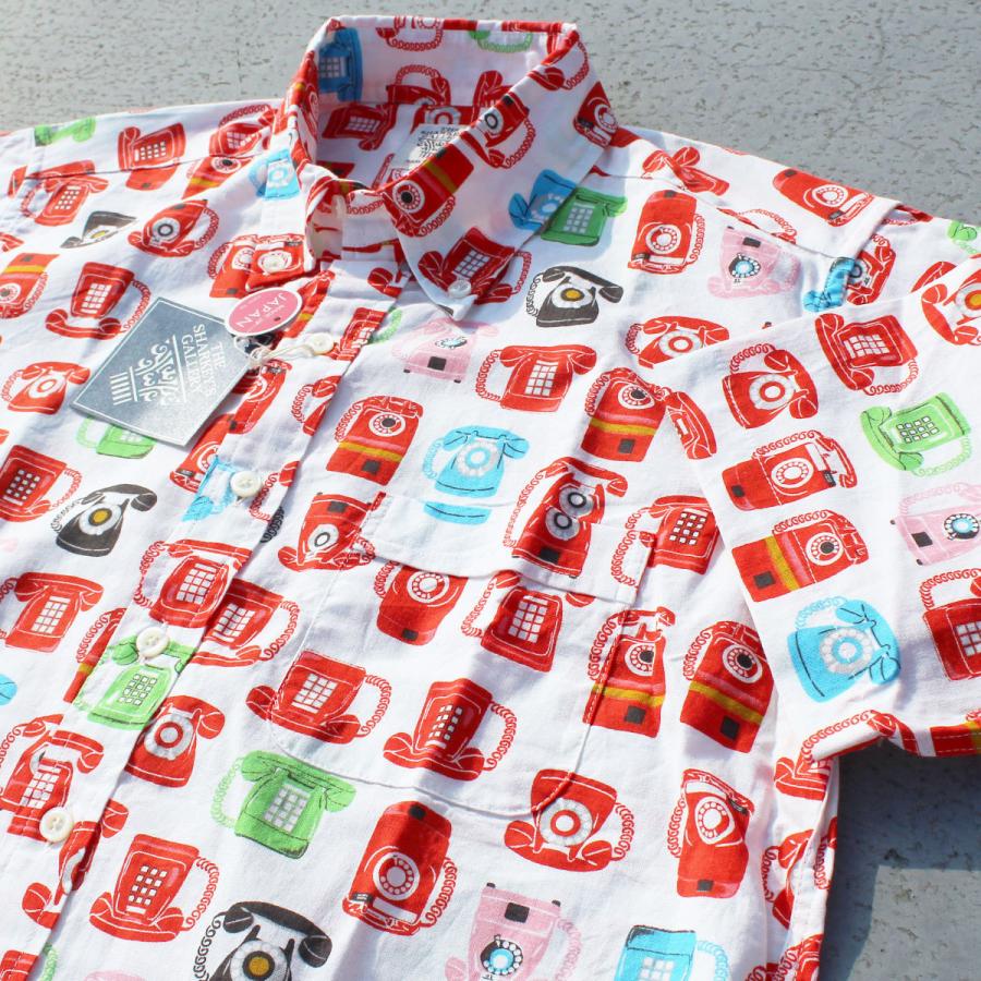 【送料無料】 SALE!! THE SHARKEY'S GALLERY 73052 "Phone" SHORT SLEEVE PRINT B.D. SHIRT プリント シャツ 半袖 日本製 RED M-XL｜redwood｜02