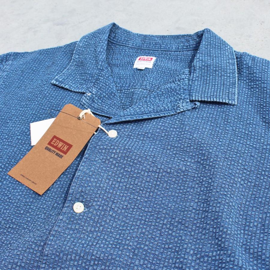 EDWIN　ET2145 Indigo Short Sleeve Shirts 半袖 インディゴ シャツ 藍染 シアサッカー オープンカラー　サラッとした肌触り　M-L 256 INDIGO　送料無料！｜redwood｜02