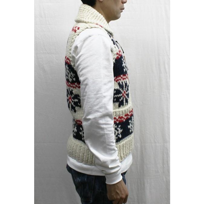 KANATA KV06 6PLY SNOW COWICHAN VEST スノー カウチン ベスト SWEATER セーター 雪柄 手編み カナダ製 WINTER 冬物 MENS 男性用 WHITE/NAVY/RED 34-38｜redwood｜03