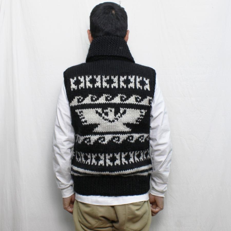 【送料無料】 KANATA KV258 6PLY EAGLE WAVE COWICHAN KNIT VEST イーグル柄 カウチン ニット ベスト カナダ製 WINTER 冬物 MENS 男性用 BLACK/WHITE 38-44｜redwood｜02