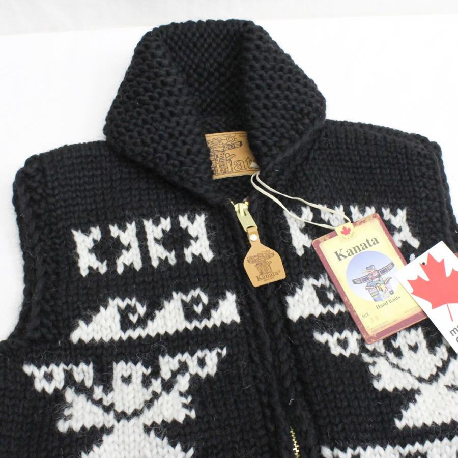 【送料無料】 KANATA KV258 6PLY EAGLE WAVE COWICHAN KNIT VEST イーグル柄 カウチン ニット ベスト カナダ製 WINTER 冬物 MENS 男性用 BLACK/WHITE 38-44｜redwood｜04