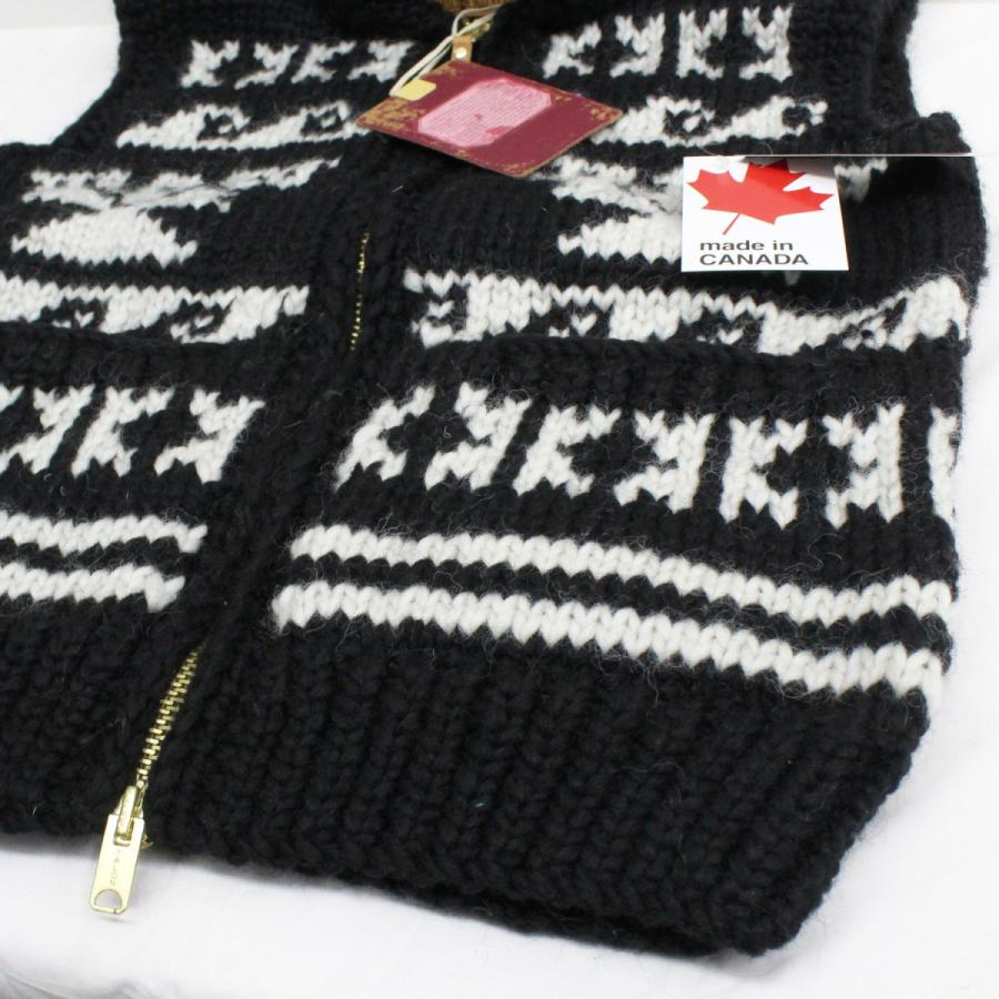 【送料無料】 KANATA KV258 6PLY EAGLE WAVE COWICHAN KNIT VEST イーグル柄 カウチン ニット ベスト カナダ製 WINTER 冬物 MENS 男性用 BLACK/WHITE 38-44｜redwood｜05