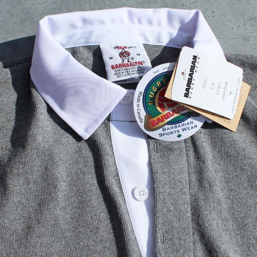 希少　カナダ製　BARBARIAN グレー ラガーシャツ XL相当サイズ Barbarian（バーバリアン） クラシック ラグビーシャツ ソリッド BIG