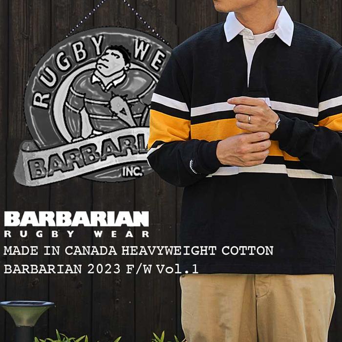 BARBARIAN "NEW JAPAN SIZE SPEC"　VFE-14 8oz CREW LONG SLEEVE RUGBY JERSEY ラガーシャツ 長袖 カナダ製 RUST/IVORY S-XL 送料無料！｜redwood｜05