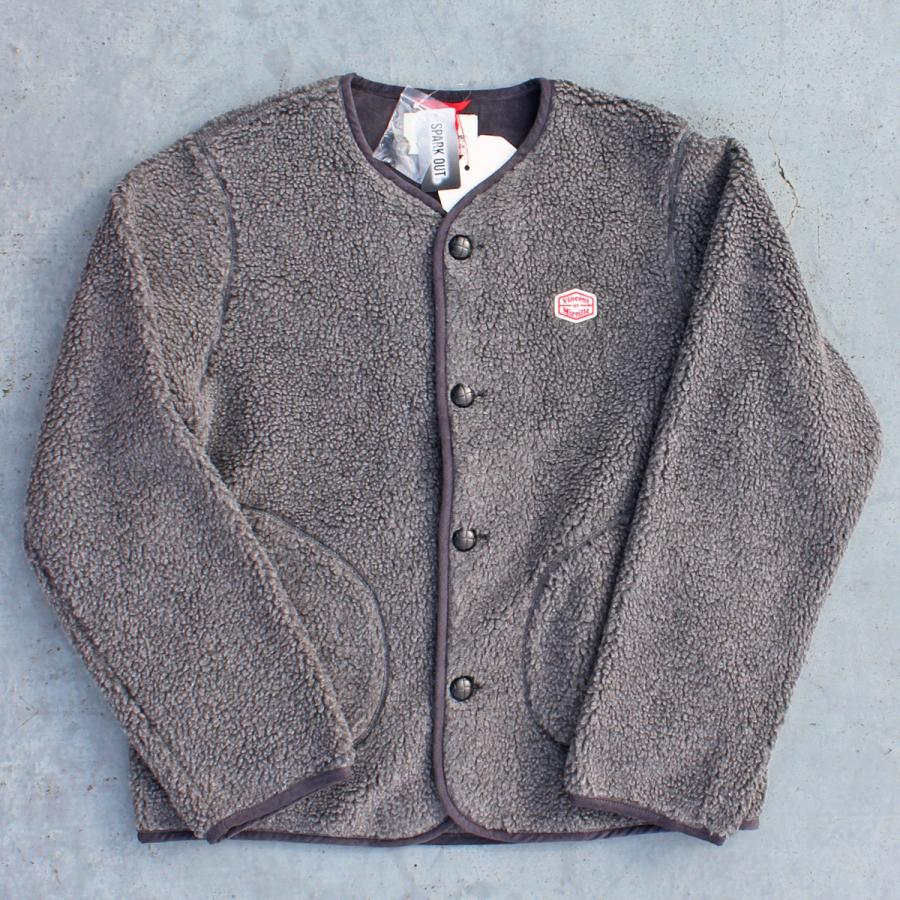 【送料無料】 Vincent et Mireille BOA CARDIGAN ボア カーディガン FLEECE JACKET フリース ジャケット NO COLLAR ノーカラー WINTER 冬物 防寒 CHARCOAL 40-42｜redwood｜02