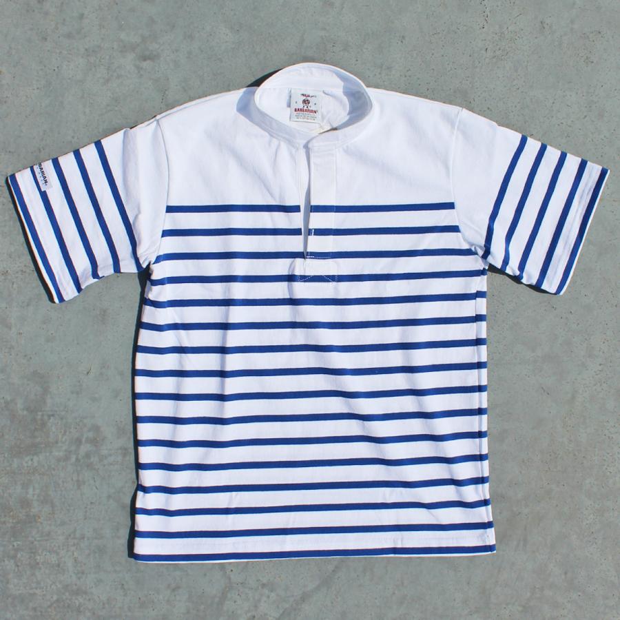BARBARIAN "NEW JAPAN SIZE SPEC"　VSE-15 8oz HENLEY SHORT SLEEVE RUGBY JERSEY ラガーシャツ 半袖 カナダ製 WHITE/ROYAL S-XL 送料無料！の画像