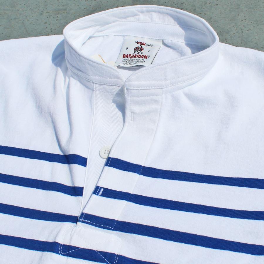 BARBARIAN "NEW JAPAN SIZE SPEC"　VSE-15 8oz HENLEY SHORT SLEEVE RUGBY JERSEY ラガーシャツ 半袖 カナダ製 WHITE/ROYAL S-XL 送料無料！の画像