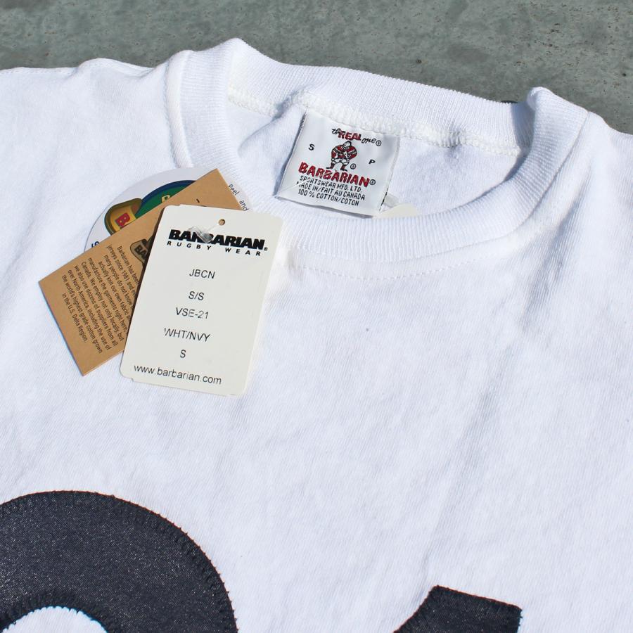 BARBARIAN "NEW JAPAN SIZE SPEC"　VSE-21 8oz DIGITS CREW SHORT SLEEVE RUGBY JERSEY ラガーシャツ 半袖 カナダ製 WHITE/NAVY No,81 S-XL 送料無料！｜redwood｜04