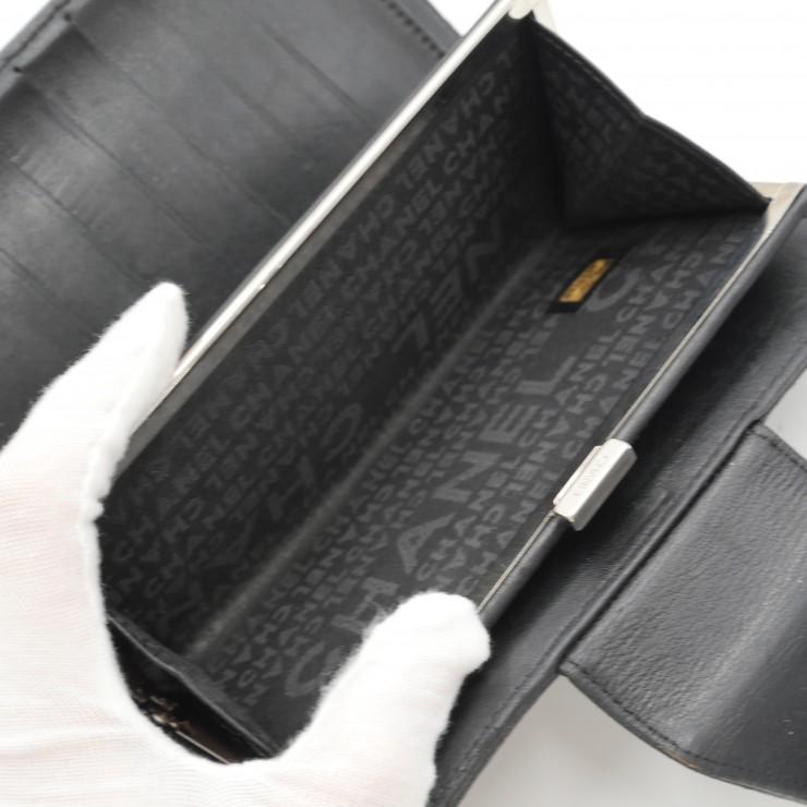 CHANEL（シャネル） アイコンライン がま口長財布 ブラック レザー
