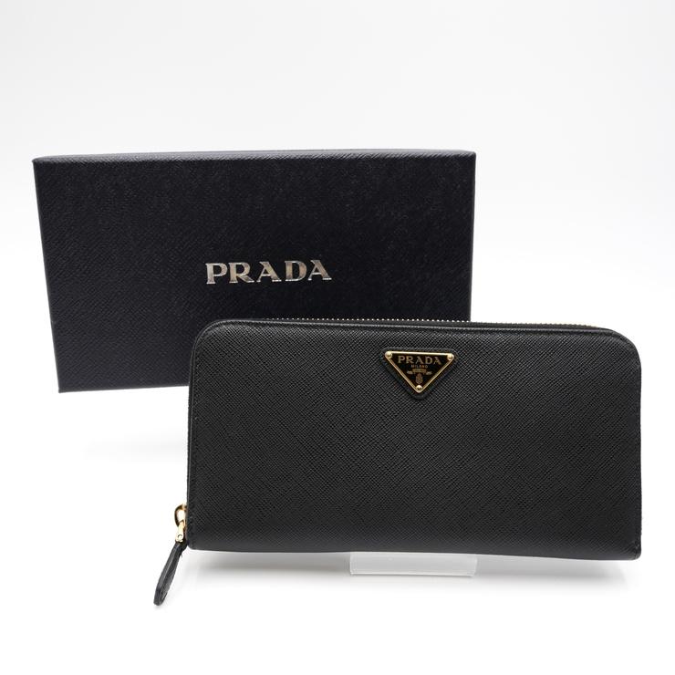 プラダ サフィアーノ メタル 長財布 ラウンドファスナー ゴールドロゴ ブラック PRADA（プラダ） サフィアーノトライアングル ジップアラウンド長財布