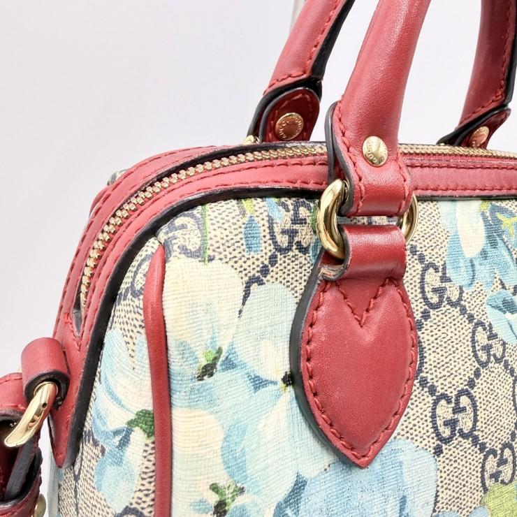GUCCI（グッチ）GGブルームス ミニボストンバッグ 2WAYショルダー GGスプリーム フローラルプリント ベージュ系×レッド レディース