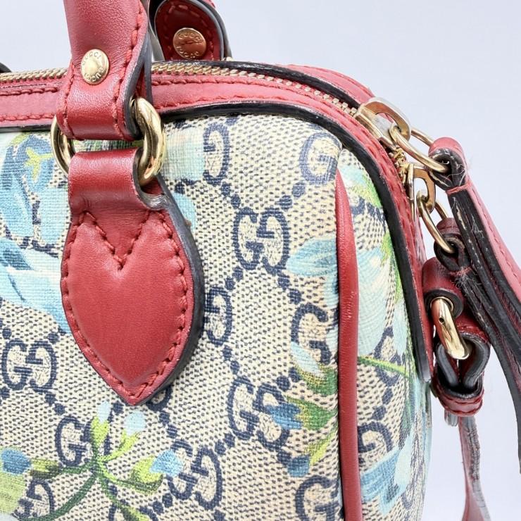 GUCCI（グッチ）GGブルームス ミニボストンバッグ 2WAYショルダー GGスプリーム フローラルプリント ベージュ系×レッド レディース