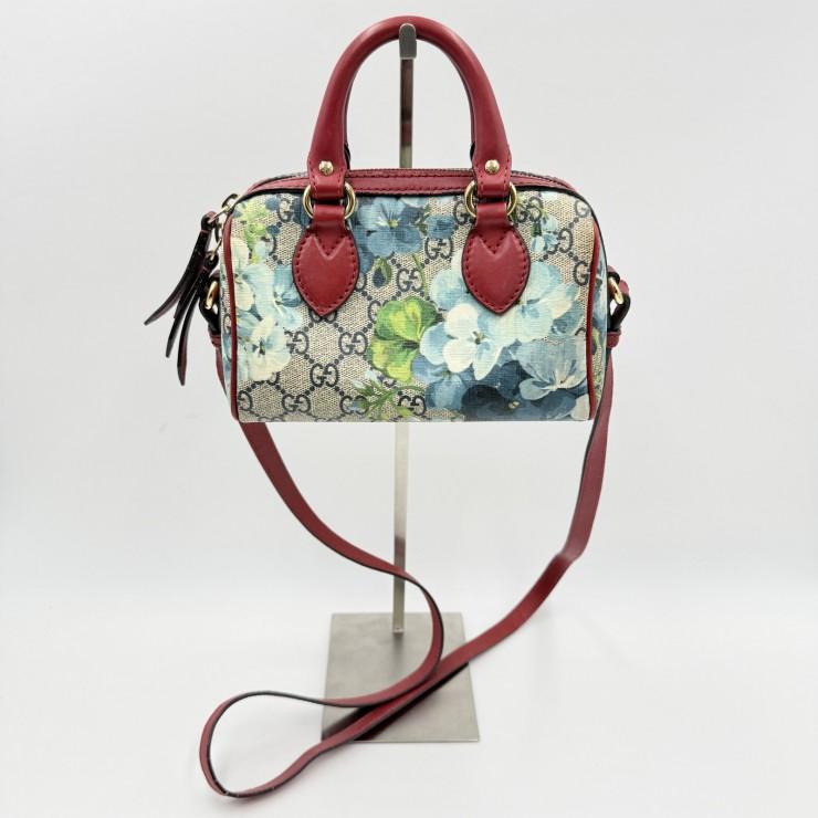 GUCCI（グッチ）GGブルームス ミニボストンバッグ 2WAYショルダー GGスプリーム フローラルプリント ベージュ系×レッド レディース