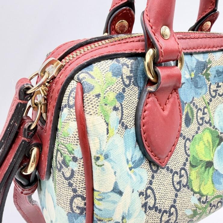 GUCCI（グッチ）GGブルームス ミニボストンバッグ 2WAYショルダー GGスプリーム フローラルプリント ベージュ系×レッド レディース