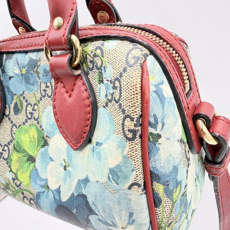 GUCCI（グッチ）GGブルームス ミニボストンバッグ 2WAYショルダー GGスプリーム フローラルプリント ベージュ系×レッド レディース