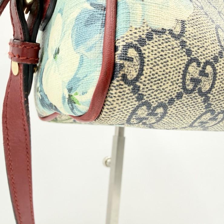 GUCCI（グッチ）GGブルームス ミニボストンバッグ 2WAYショルダー GGスプリーム フローラルプリント ベージュ系×レッド レディース