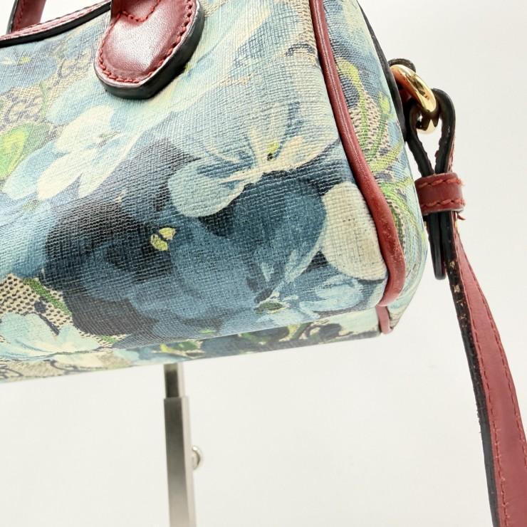 GUCCI（グッチ）GGブルームス ミニボストンバッグ 2WAYショルダー GGスプリーム フローラルプリント ベージュ系×レッド レディース