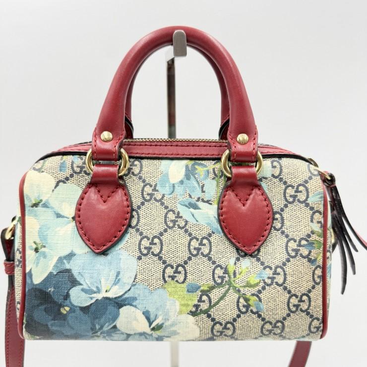 GUCCI（グッチ）GGブルームス ミニボストンバッグ 2WAYショルダー GGスプリーム フローラルプリント ベージュ系×レッド レディース