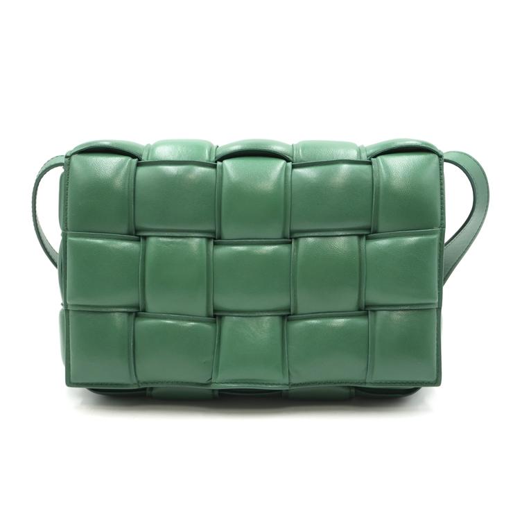BOTTEGA VENETA（ボッテガ・ヴェネタ）パデッド カセット ショルダーバッグ グリーン レザー ゴールド金具 レディース 斜め掛け