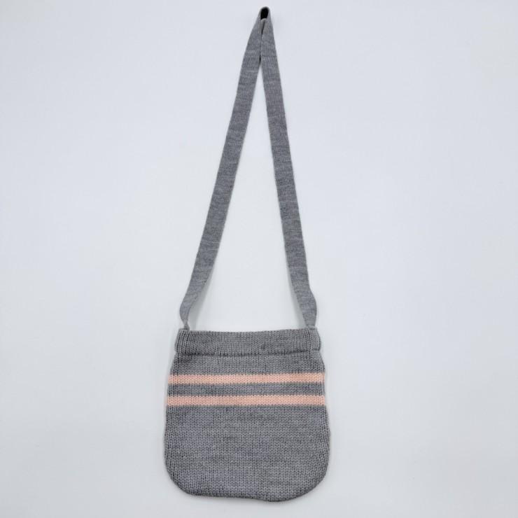 CELINE（セリーヌ）ロゴ刺繍 ニットショルダーバッグ グレー×ピンク リボン ボーダー キッズ レディース ミニバッグ 日本製_11