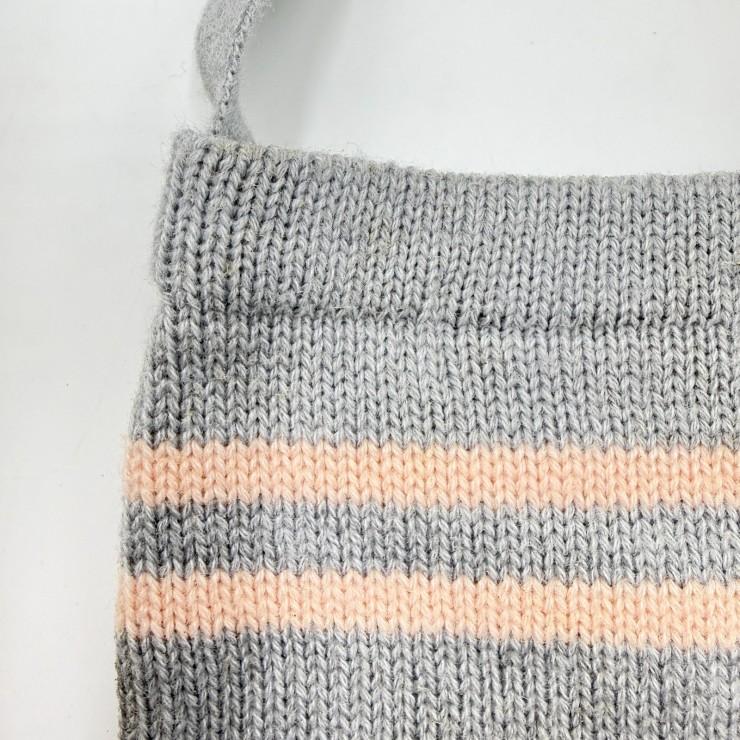 CELINE（セリーヌ）ロゴ刺繍 ニットショルダーバッグ グレー×ピンク リボン ボーダー キッズ レディース ミニバッグ 日本製_13