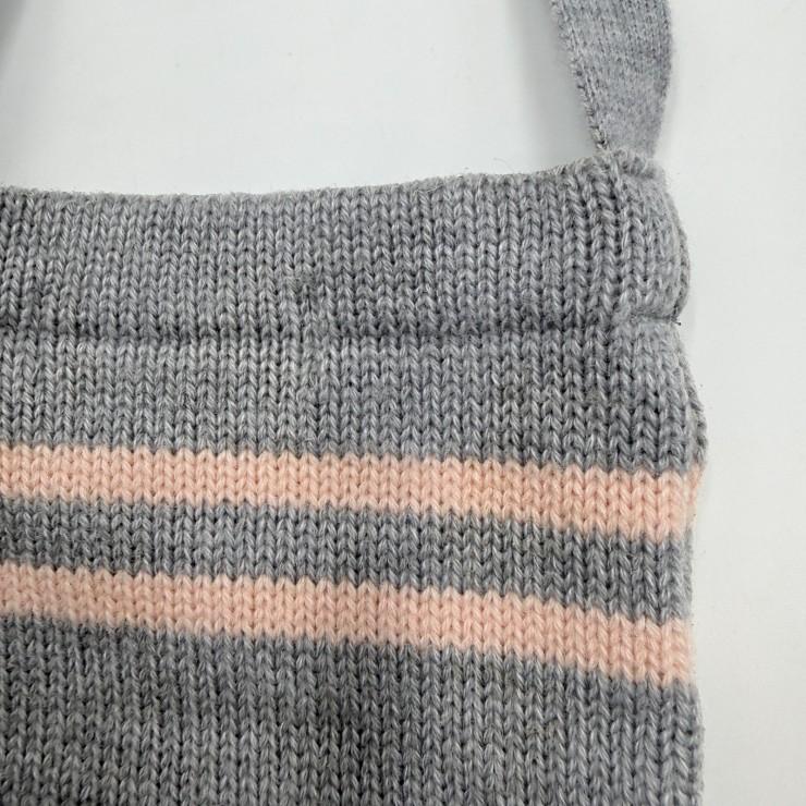 CELINE（セリーヌ）ロゴ刺繍 ニットショルダーバッグ グレー×ピンク リボン ボーダー キッズ レディース ミニバッグ 日本製_14