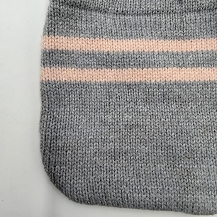 CELINE（セリーヌ）ロゴ刺繍 ニットショルダーバッグ グレー×ピンク リボン ボーダー キッズ レディース ミニバッグ 日本製_15