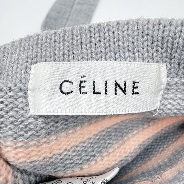 CELINE（セリーヌ）ロゴ刺繍 ニットショルダーバッグ グレー×ピンク リボン ボーダー キッズ レディース ミニバッグ 日本製_18