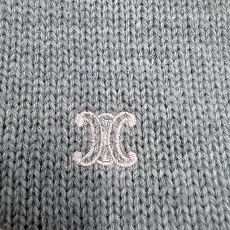CELINE（セリーヌ）ロゴ刺繍 ニットショルダーバッグ グレー×ピンク リボン ボーダー キッズ レディース ミニバッグ 日本製_3