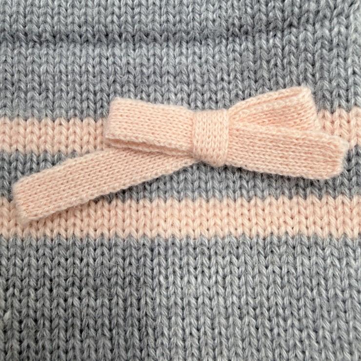 CELINE（セリーヌ）ロゴ刺繍 ニットショルダーバッグ グレー×ピンク リボン ボーダー キッズ レディース ミニバッグ 日本製_4