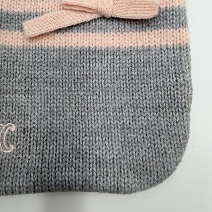 CELINE（セリーヌ）ロゴ刺繍 ニットショルダーバッグ グレー×ピンク リボン ボーダー キッズ レディース ミニバッグ 日本製_8